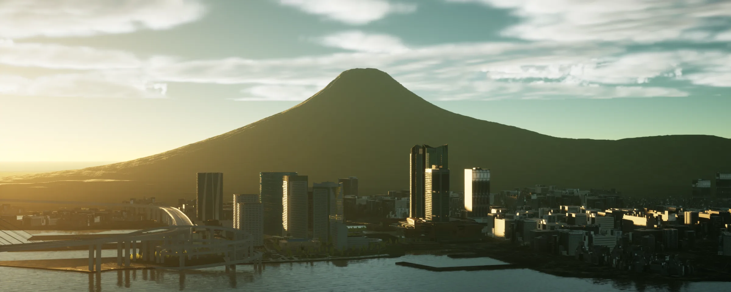 架洲の街並みと山